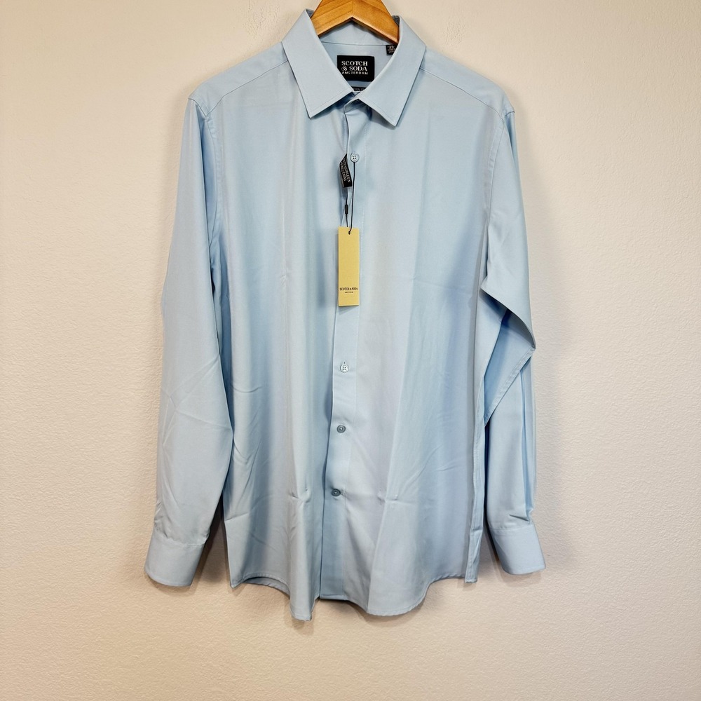 Scotch & Soda Dress Shirt Mens 17 Modern Fit 4 Way Stretch Long Sleeve Lt. Blue